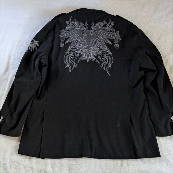 Y2K Grunge Embroidered Graphic Sport Coat Blazer Men's Unisex 2XL Black - Picture 2 of 8